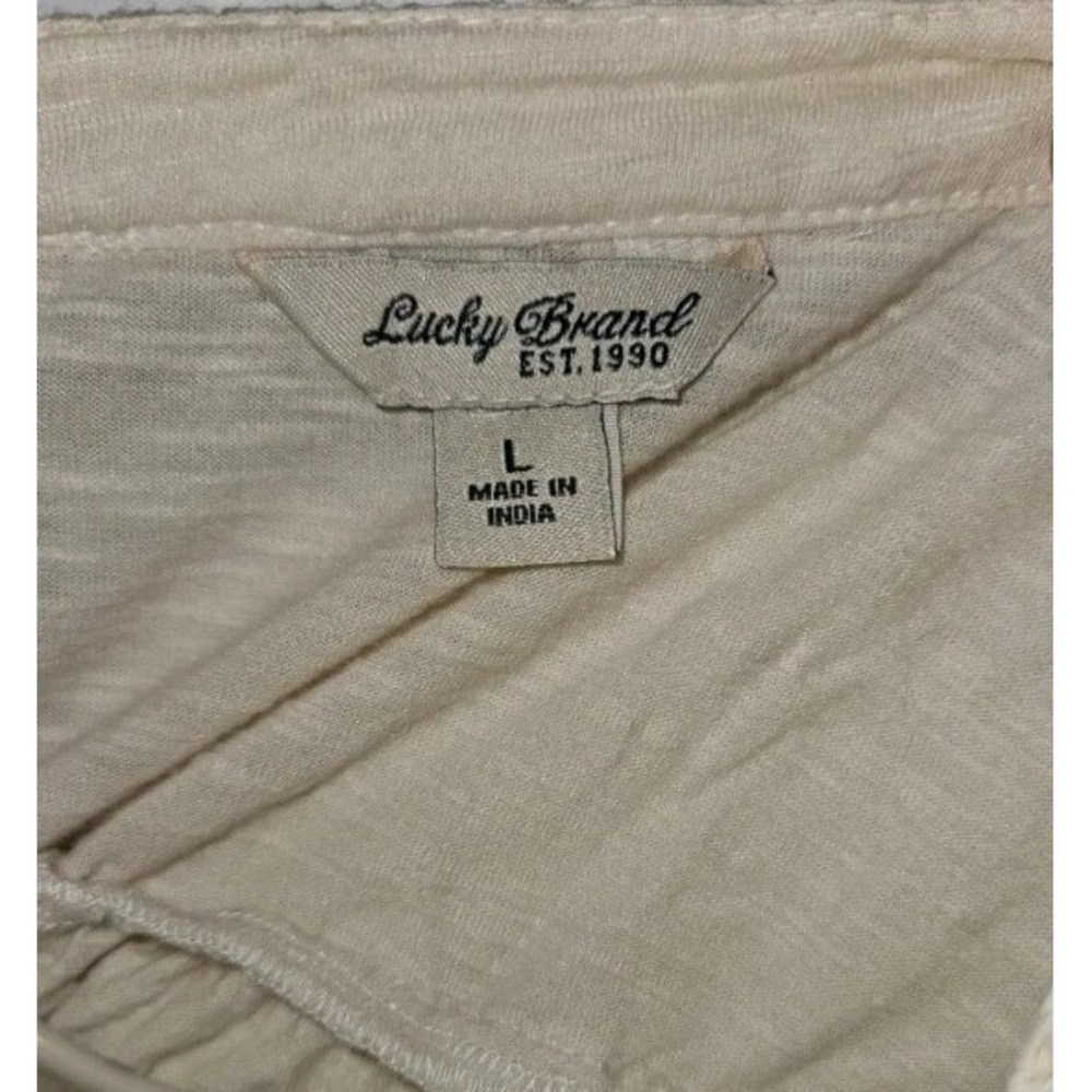 Lucky Brand Cream Blouse Top 3/4  Sleeve 1/4‎ button down Eyelet Trim Size L - Picture 3 of 3